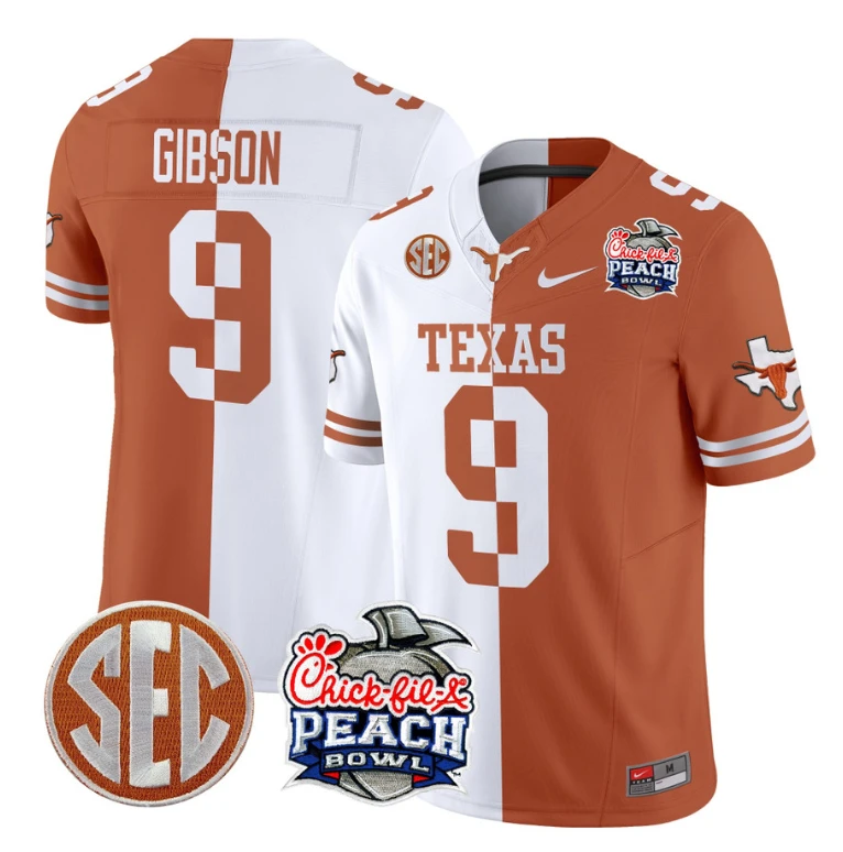 Jerrick Gibson Jersey #9 Texas Longhorns Peach Bowl Patch Vapor Split by NCAA Football Jersey