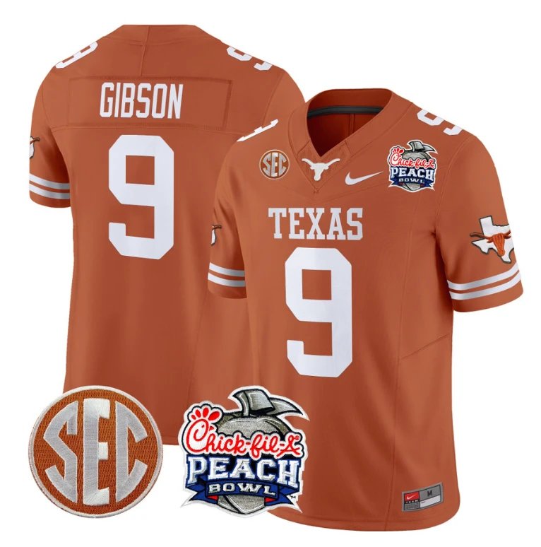 Jerrick Gibson Jersey #9 Texas Longhorns Peach Bowl Patch Vapor Texas Orange by NCAA Football Jersey