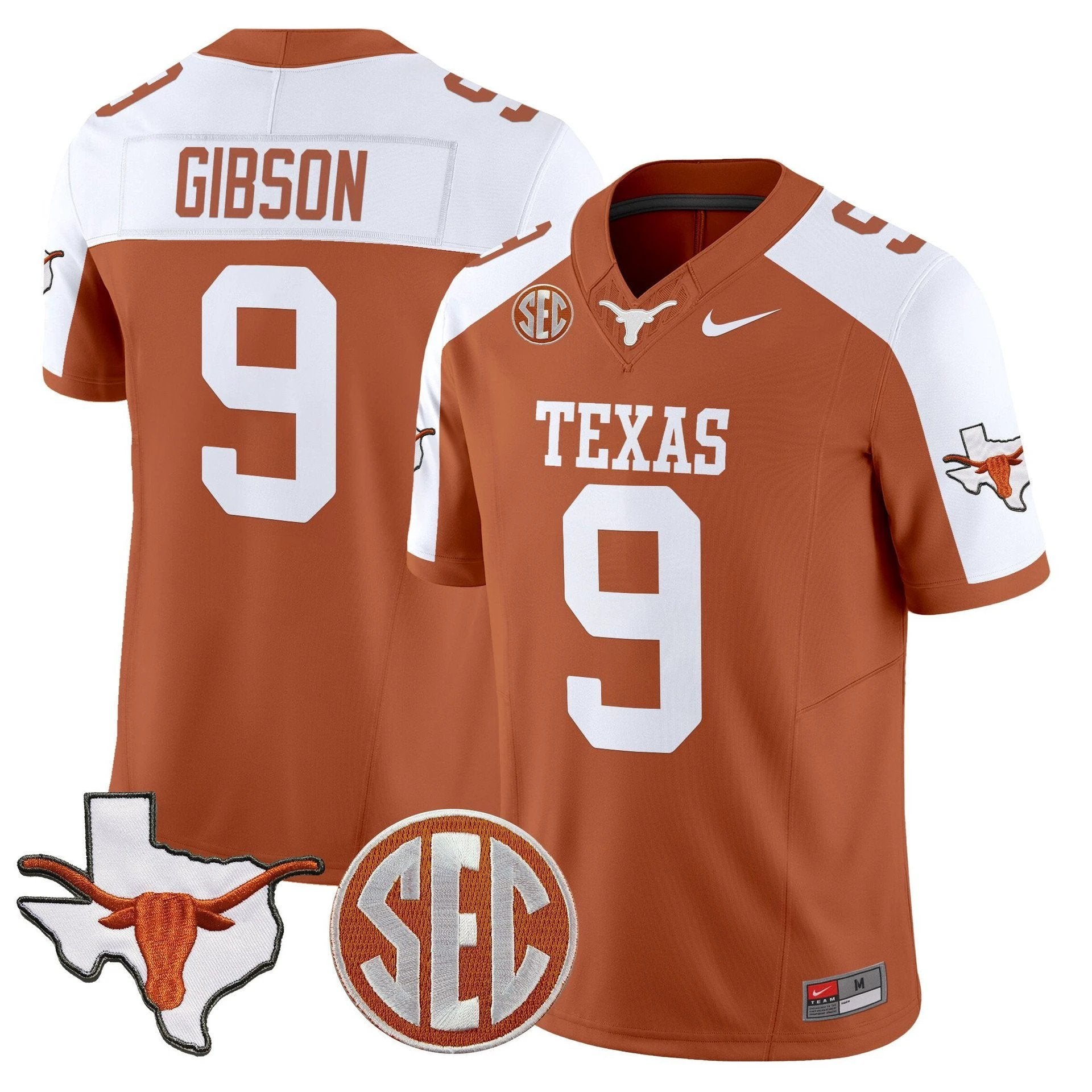 Jerrick Gibson Jersey #9 Texas Longhorns 2025 State Map SEC Patch by My Store NCAA Football Jerseys