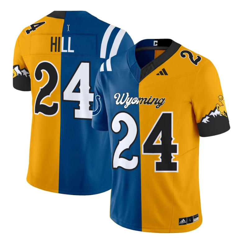 Jerry Hill Jersey #24 Wyoming Cowboys Split Vapor Limited Football Stitched by NCAA Football Jersey