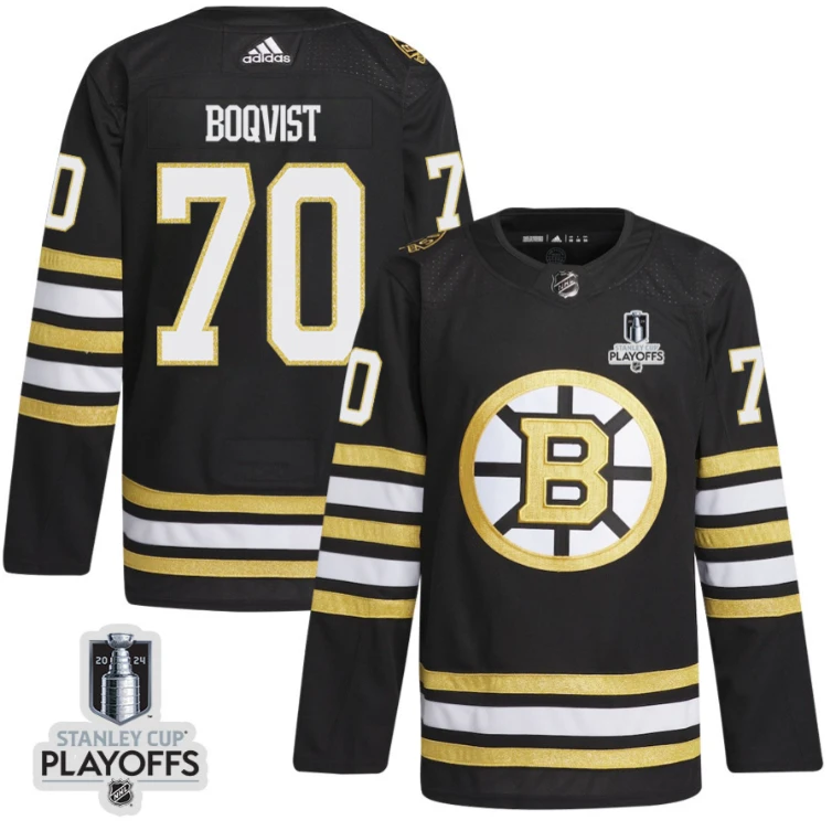 Jesper Boqvist 70 Boston Bruins 2024 NHL Playoffs Patch Home Jersey - Men, Black by Hockey David