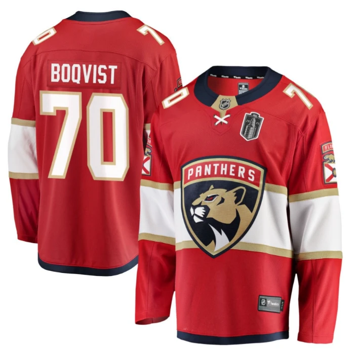 Jesper Boqvist 70 Florida Panthers 2025 Stanley Cup Final Home Breakaway Men Jersey Red by Hockey David