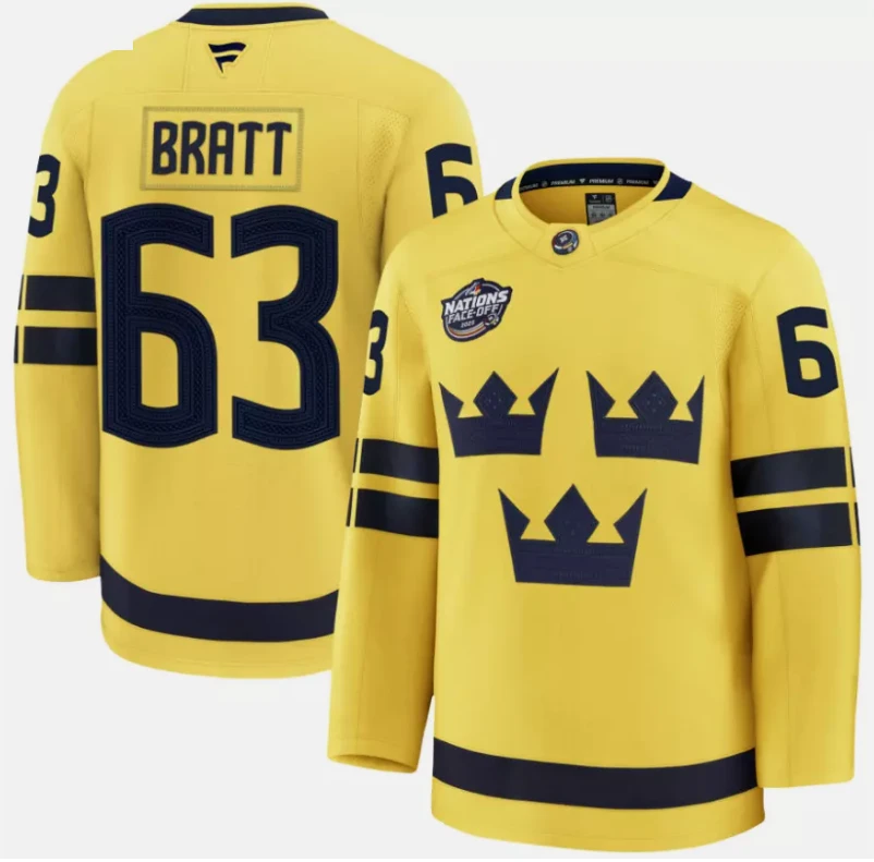 Jesper Bratt Jersey #63 Sweden Yellow 2025 4 Nations Face-Off Stitched by Hockey David