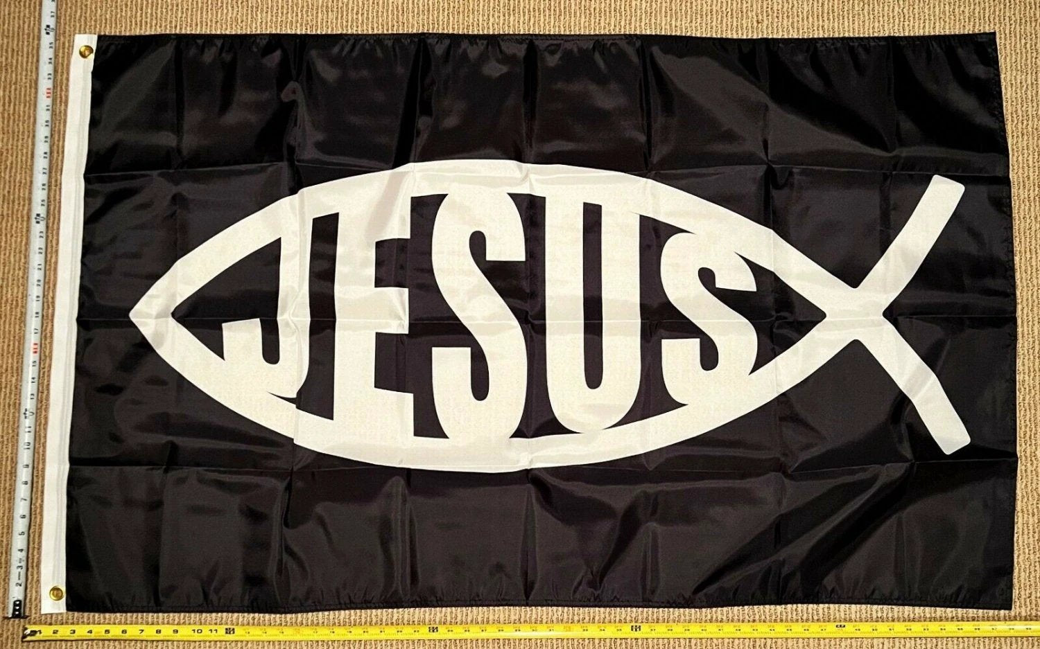 Jesus Flag Jesus Black Fish Faith In God We Trust Hope Sign USA 3x5' by flagsjustdoit