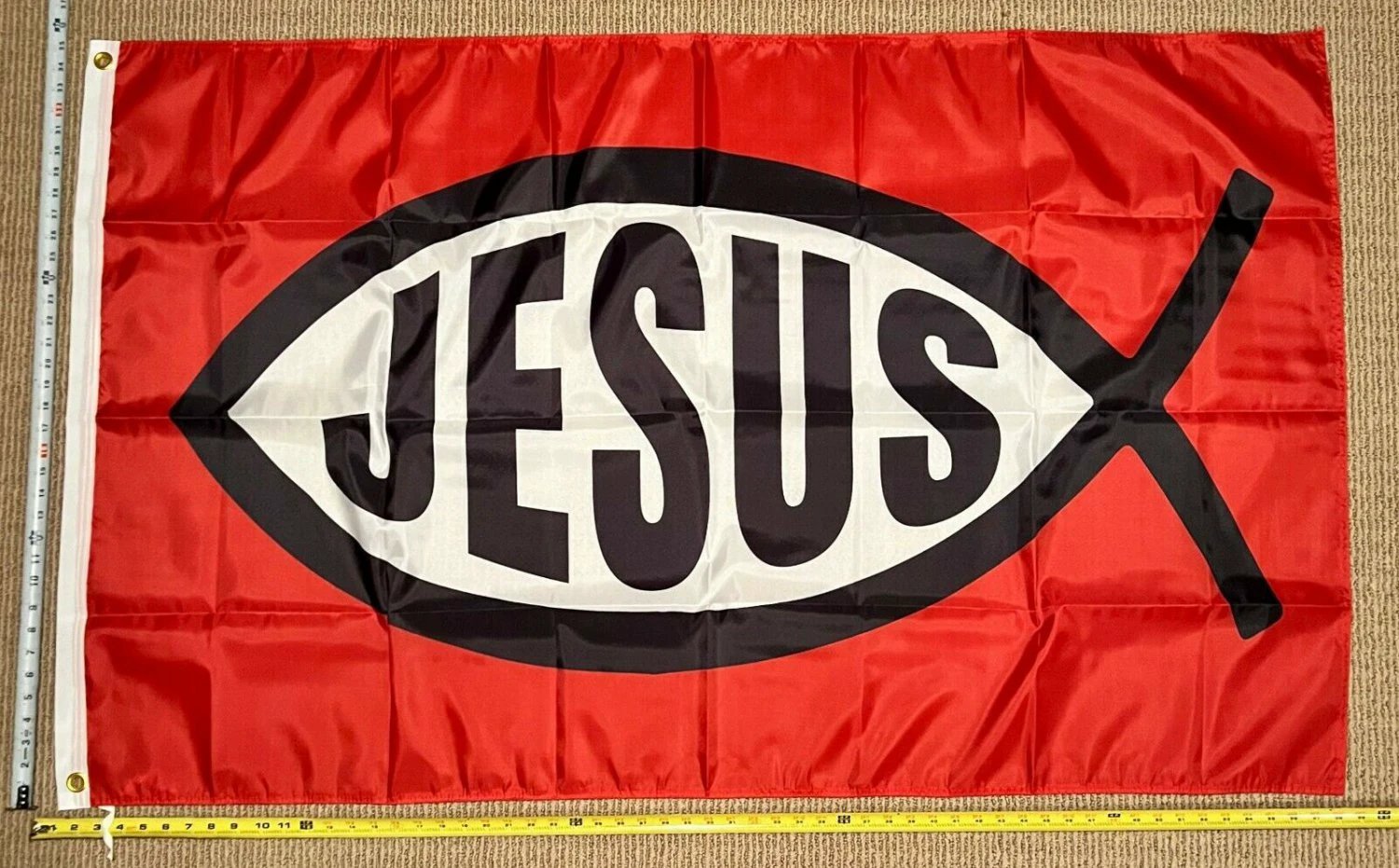 Jesus Flag Jesus Red Fish Faith In God We Trust Hope Sign USA 3x5' by flagsjustdoit