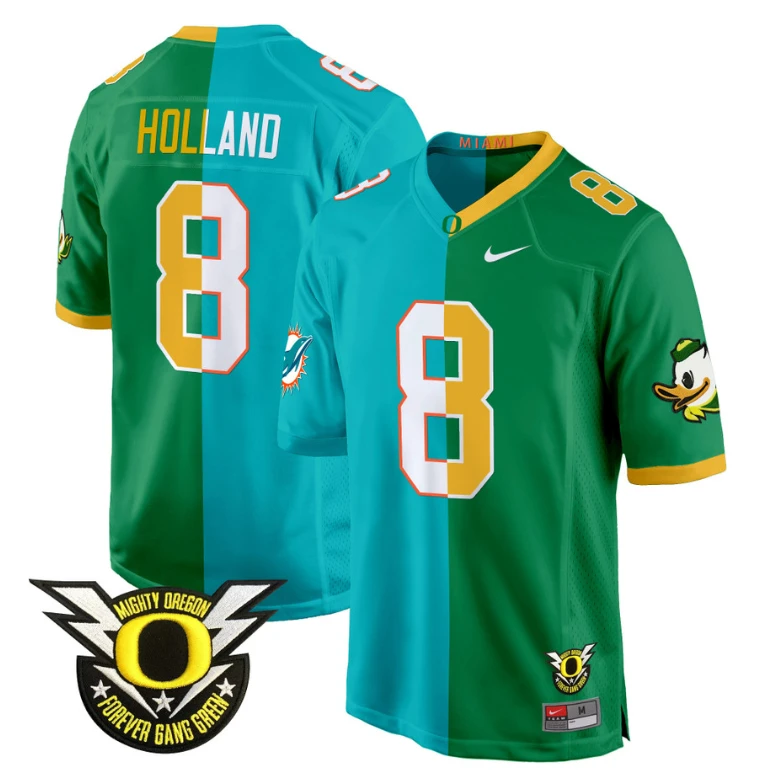 Jevon Holland Jersey #8 Oregon Ducks Split Game College Football All Stitched by NCAA Football Jersey