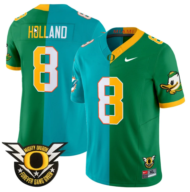 Jevon Holland Jersey #8 Oregon Ducks Split Vapor Limited Football Stitched by NCAA Football Jersey