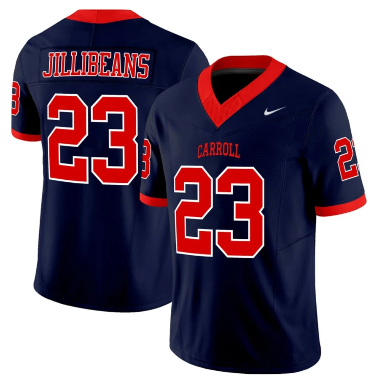 Jillibeans #23 Carroll University Pioneers Football Jersey - All Stitched Navy by NCAA Football Jersey