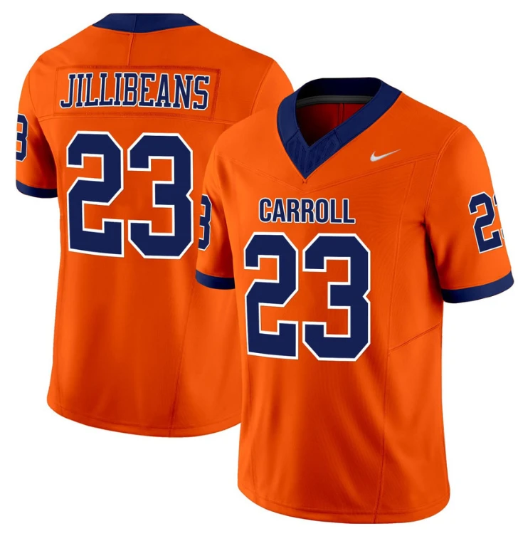 Jillibeans #23 Carroll University Pioneers Football Jersey - All Stitched Orange by My Store