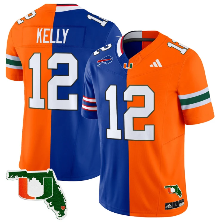 Jim Kelly Jersey #12 Miami Hurricanes Split Vapor Limited Football Stitched by NCAA Football Jersey