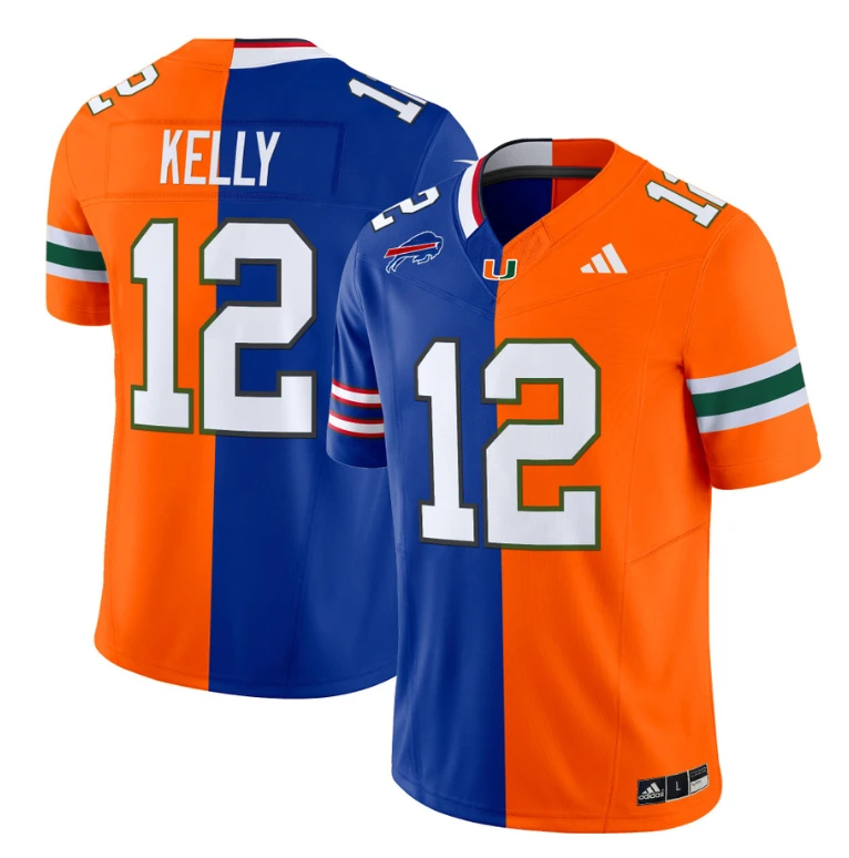 Jim Kelly Jersey #12 Miami Hurricanes Split Vapor Limited V2 Football Stitched by NCAA Football Jersey