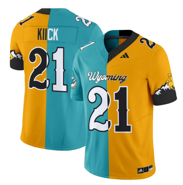 Jim Kiick Jersey #21 Wyoming Cowboys Split Vapor Limited Football Stitched by NCAA Football Jersey