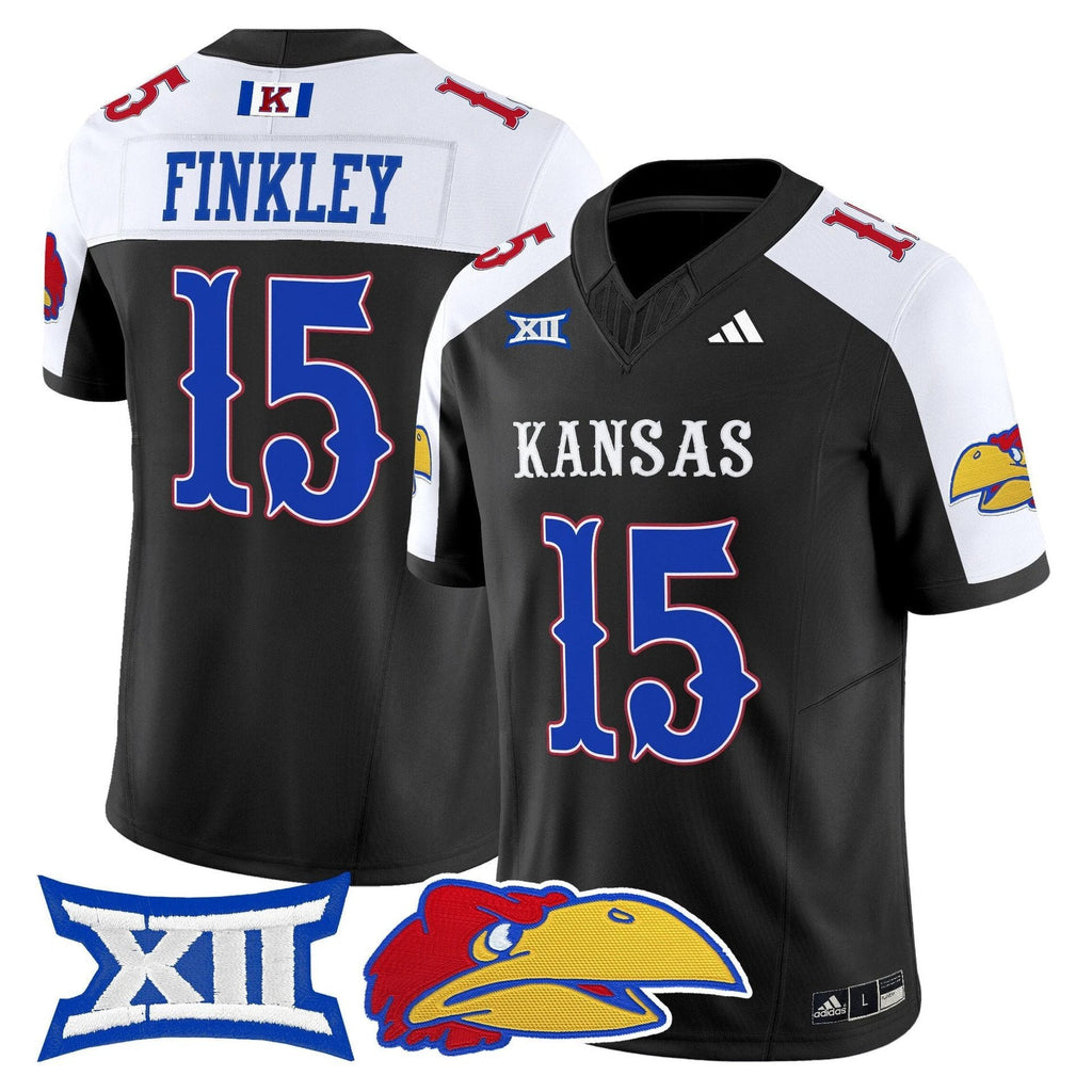Justice Finkley Jersey #15 Kansas Jayhawks 2025 Vapor Limited Stitched Black by My Store NCAA Football Jerseys