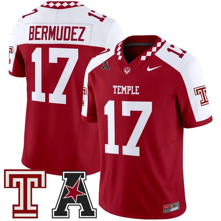 JoJo Bermudez Jersey #17 Temple Owls 2025 Vapor Limited Stitched by My Store NCAA Football Jerseys