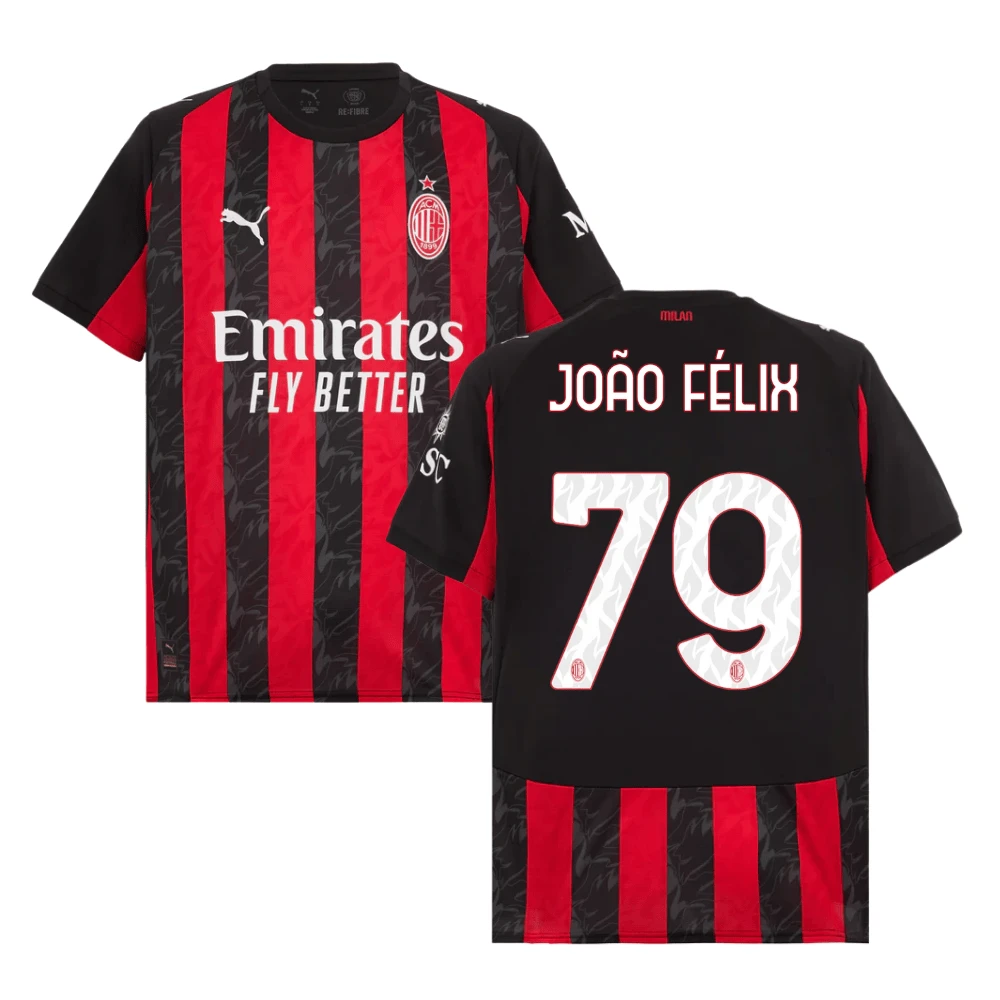 Joao Felix 79 AC Milan 2025-26 Home Match Jersey – Black Red by Soccer Jersey