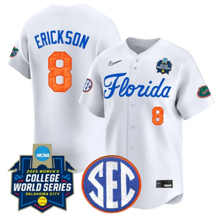 Jocelyn Erickson Jersey #8 Florida Gators Softball 2025 World Series Stitched White by My Store
