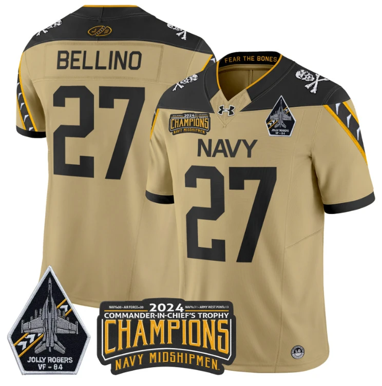 Joe Bellino Jersey #27 Navy Midshipmen 2024 Jolly Rogers Champions Gold by NCAA Football Jersey