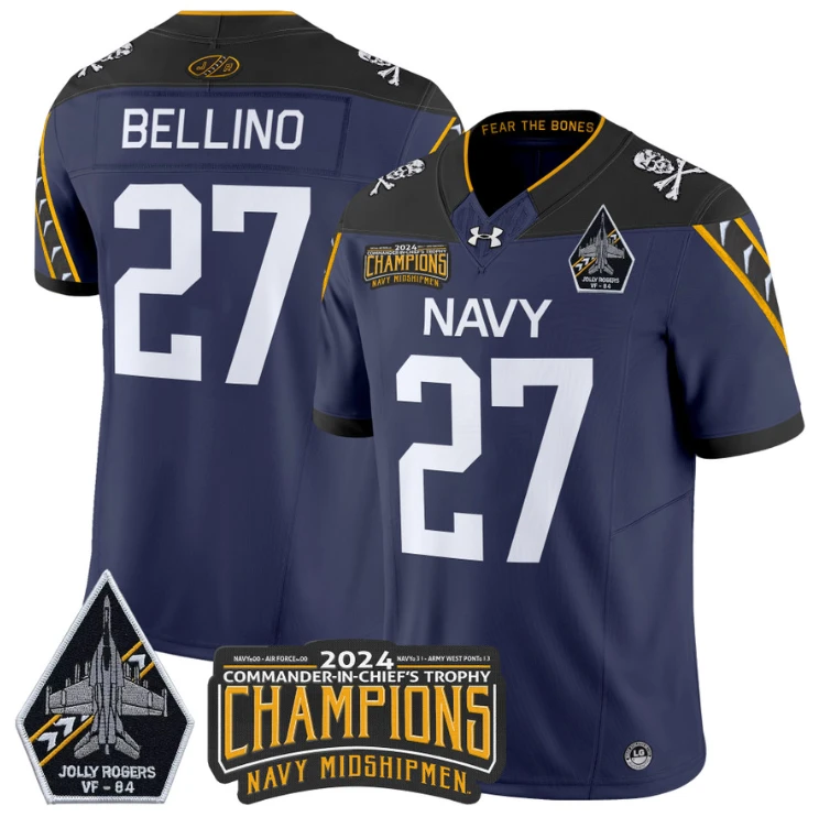 Joe Bellino Jersey #27 Navy Midshipmen 2024 Jolly Rogers Champions Navy by NCAA Football Jersey