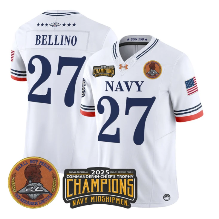 Joe Bellino Jersey #27 Navy Midshipmen 2025 Trophy Champions Stitched White by My Store NCAA Football Jerseys