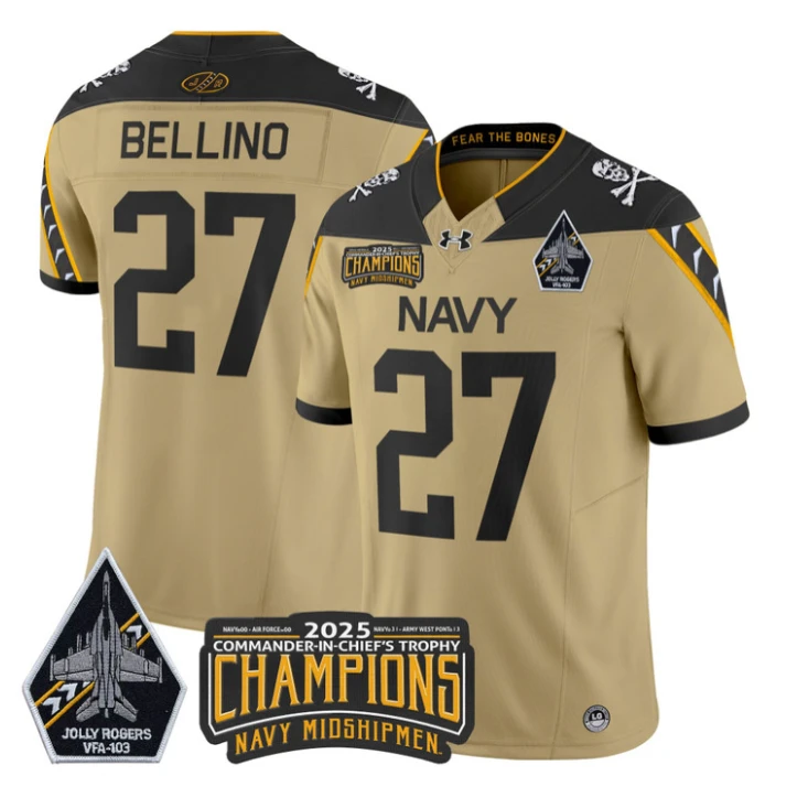 Joe Bellino Jersey #27 Navy Midshipmen Jolly Rogers 2025 Trophy Stitched Gold by My Store NCAA Football Jerseys