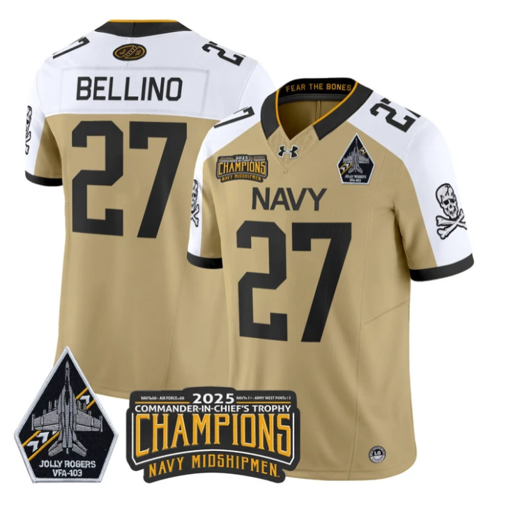 Joe Bellino Jersey #27 Navy Midshipmen Jolly Rogers 2025 Trophy Stitched Gold Alternate by My Store NCAA Football Jerseys