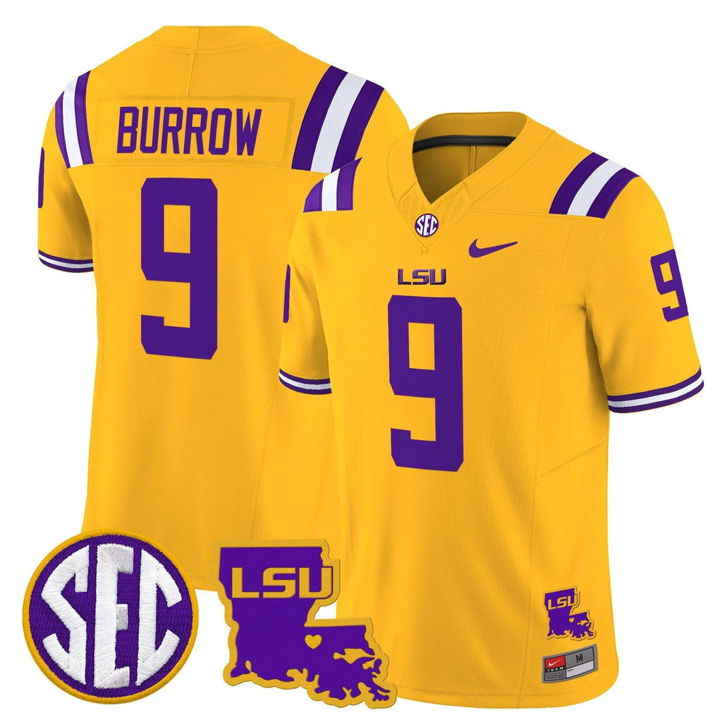 Joe Burrow Jersey #9 LSU Tigers 2025 Louisiana Patch Stitched Gold by My Store