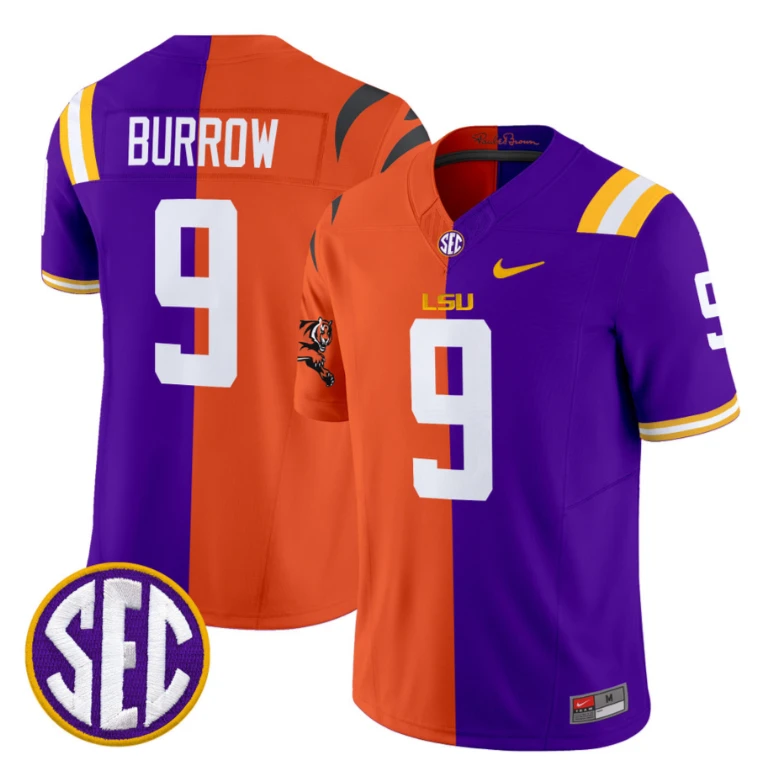 Joe Burrow Jersey #9 LSU Tiger Split Vapor Limited V2 Football All Stitched by NCAA Football Jersey