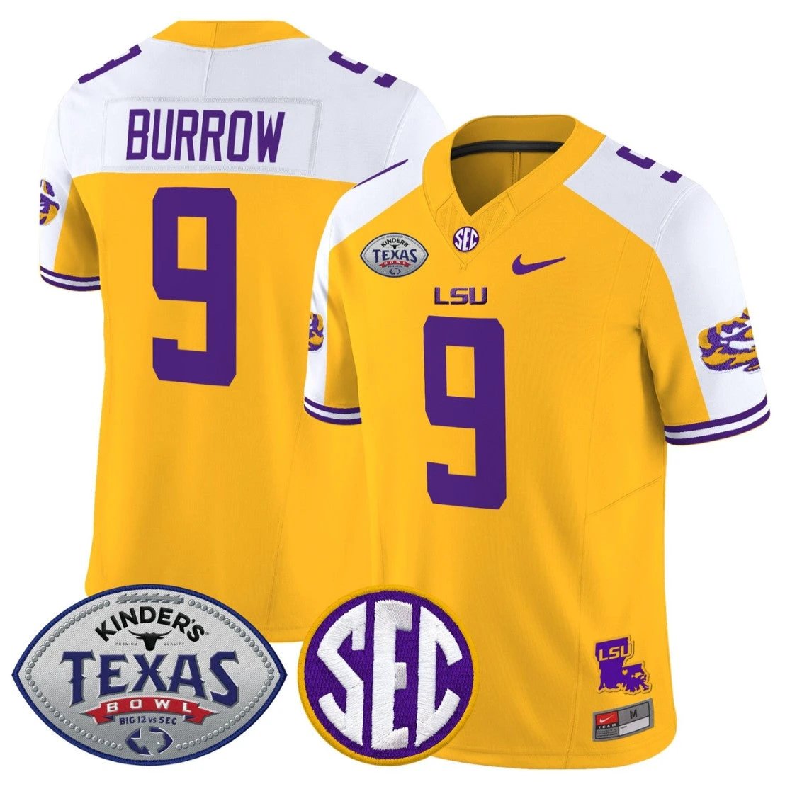 Joe Burrow Jersey #9 LSU Tigers 2025 Texas Bowl Limited Stitched Gold Alternate by NCAA Football Jersey