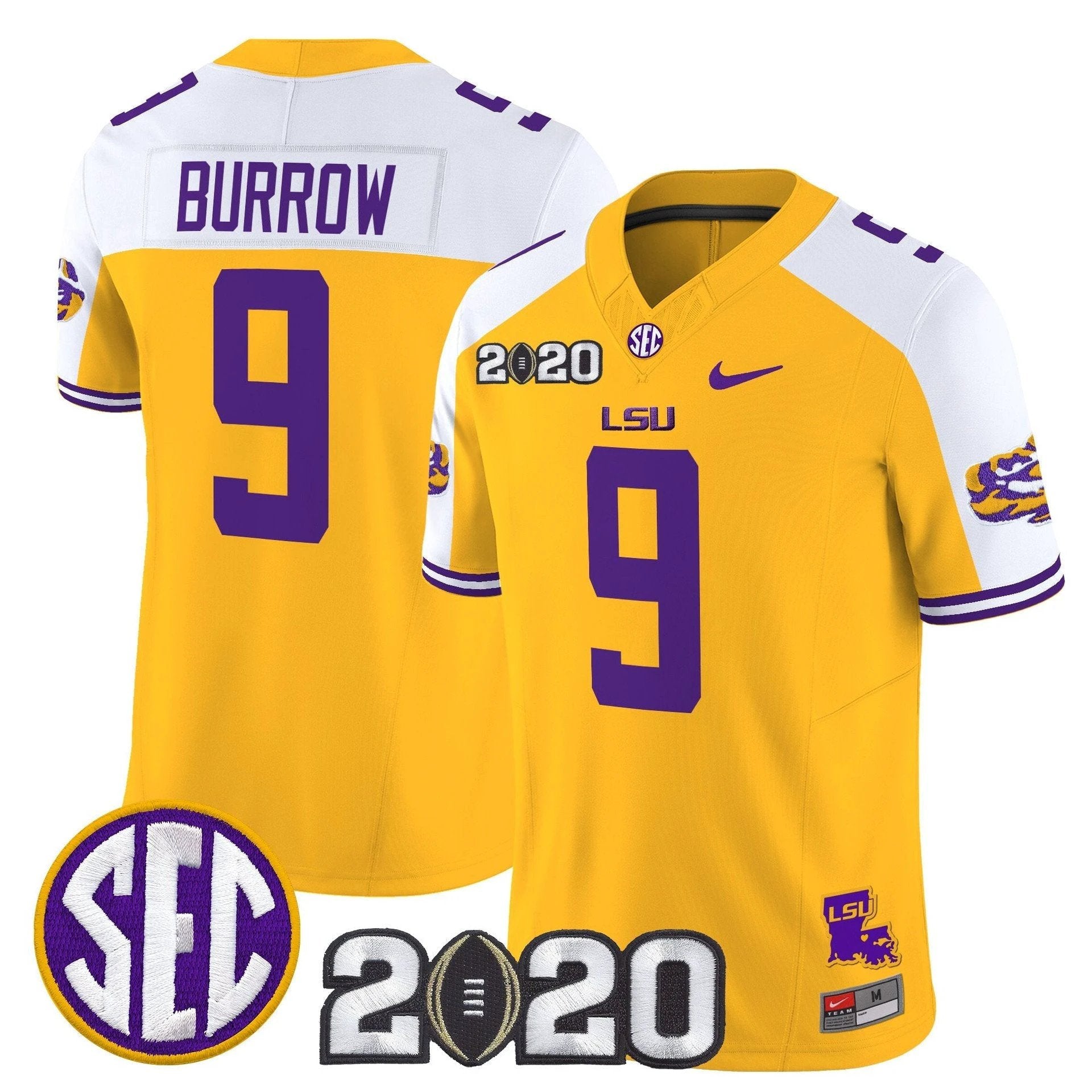 Joe Burrow Jersey #9 LSU Tigers 2020 National Champions Stitched Gold Alter by My Store NCAA Football Jerseys