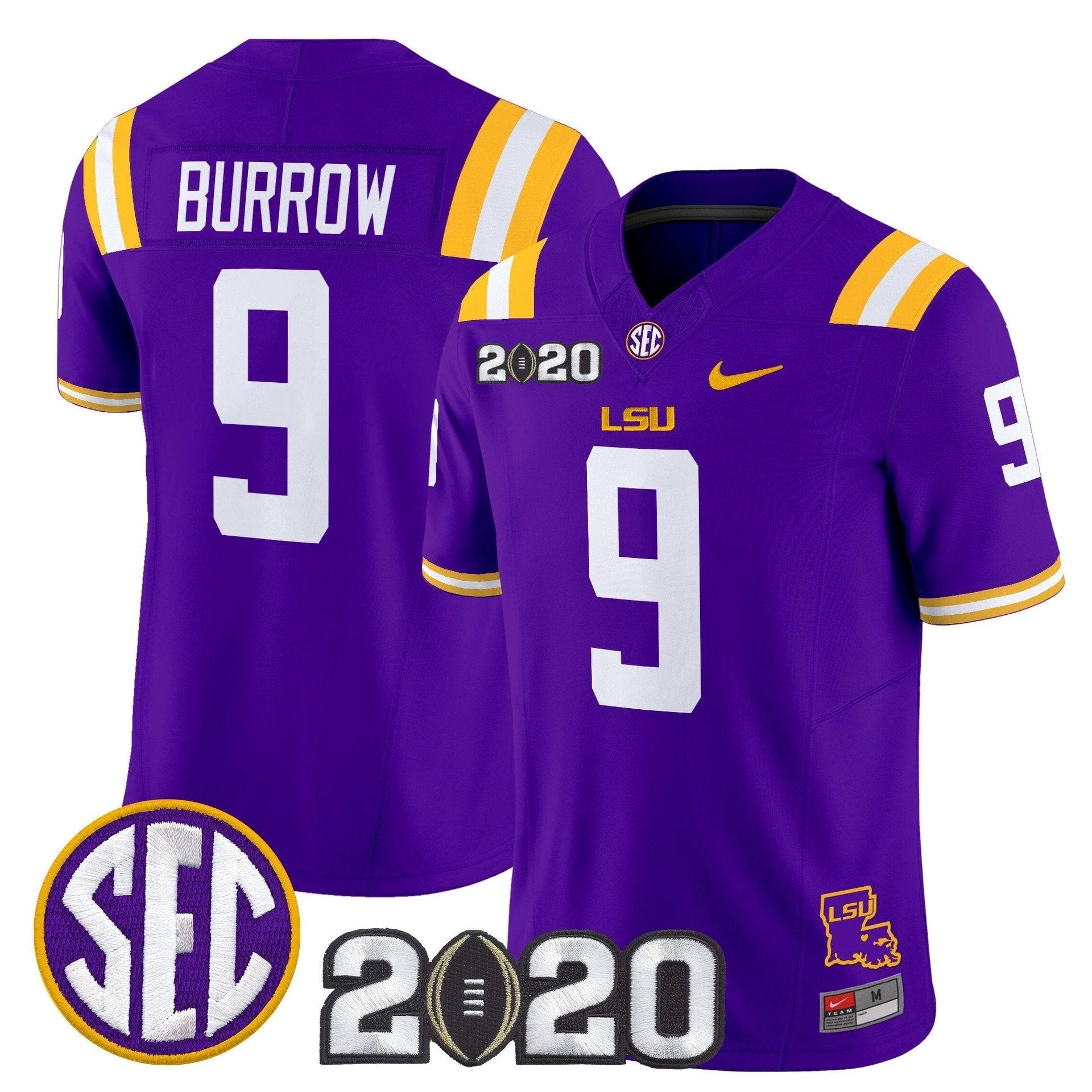 Joe Burrow Jersey #9 LSU Tigers 2020 National Champions Stitched Purple by My Store NCAA Football Jerseys