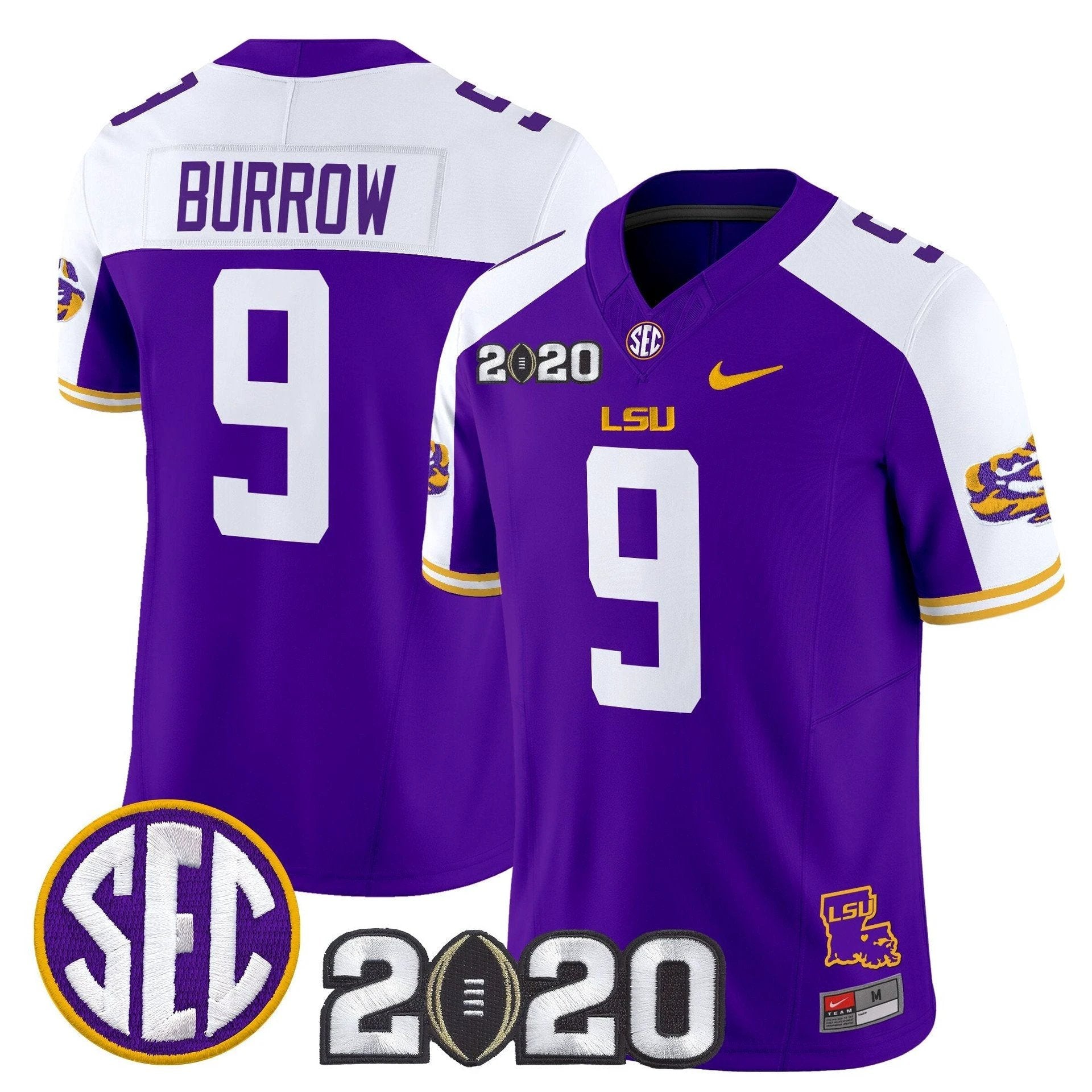 Joe Burrow Jersey #9 LSU Tigers 2020 National Champions Stitched Purple Alter by My Store NCAA Football Jerseys