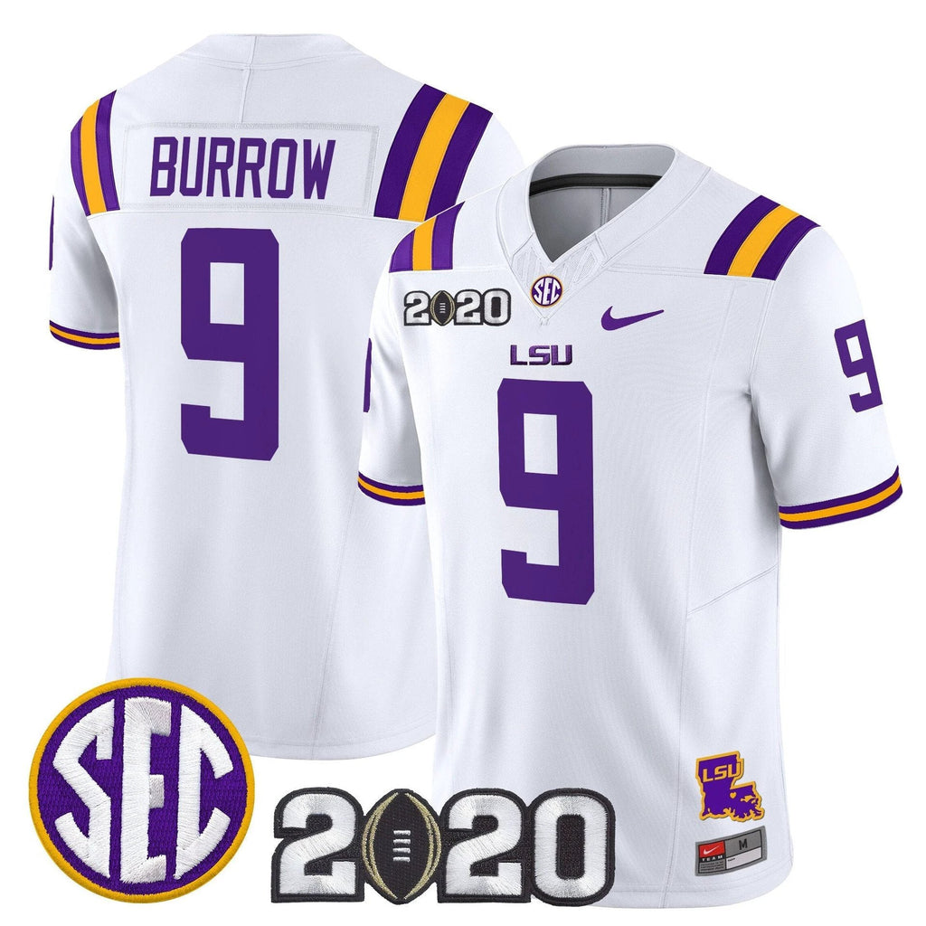 Joe Burrow Jersey #9 LSU Tigers 2020 National Champions Stitched White by My Store NCAA Football Jerseys