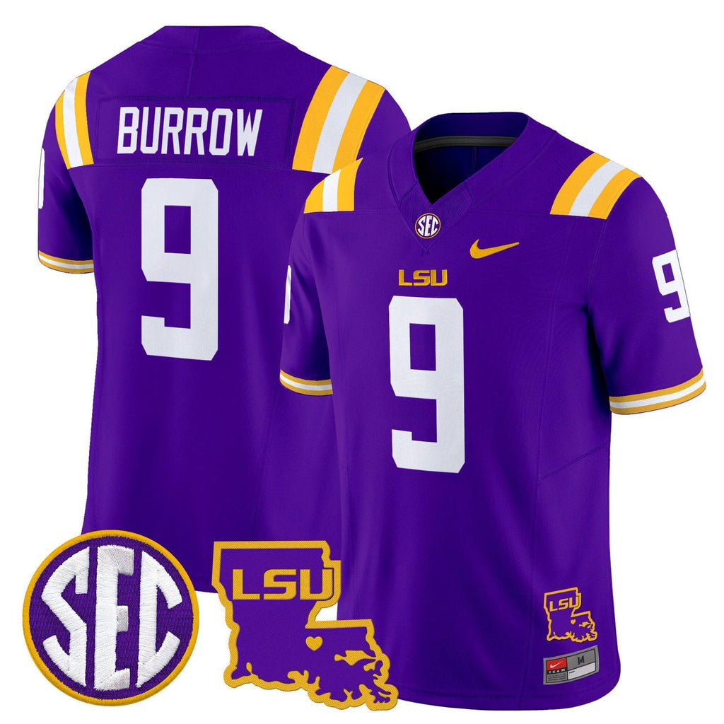 Joe Burrow Jersey #9 LSU Tigers 2025 Louisiana Patch Stitched Purple by My Store