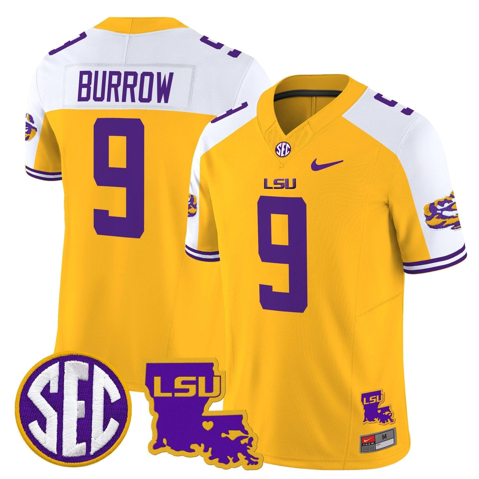 Joe Burrow Jersey #9 LSU Tigers 2025 Louisiana Patch Stitched Gold Alter by My Store