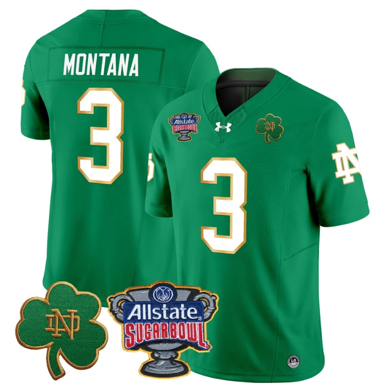 Joe Montana Jersey #3 Notre Dame 2024 Sugar Bowl Patch Football Green by NCAA Football Jersey