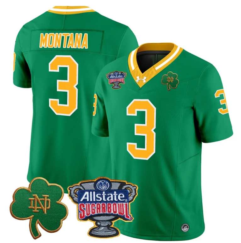 Joe Montana Jersey #3 Notre Dame 2024 Sugar Bowl Patch Football Throwback by NCAA Football Jersey