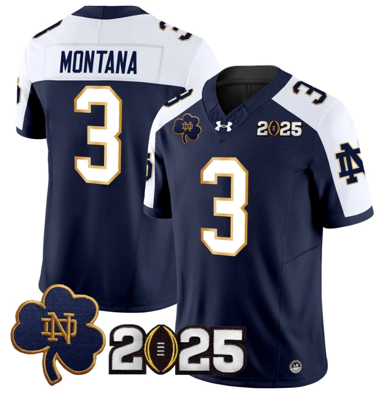 Joe Montana Jersey #3 Notre Dame 2025 CFP Final Patch Navy Alternate by NCAA Football Jersey