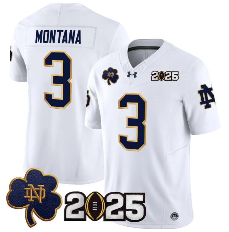 Joe Montana Jersey #3 Notre Dame 2025 CFP Final Patch White by NCAA Football Jersey