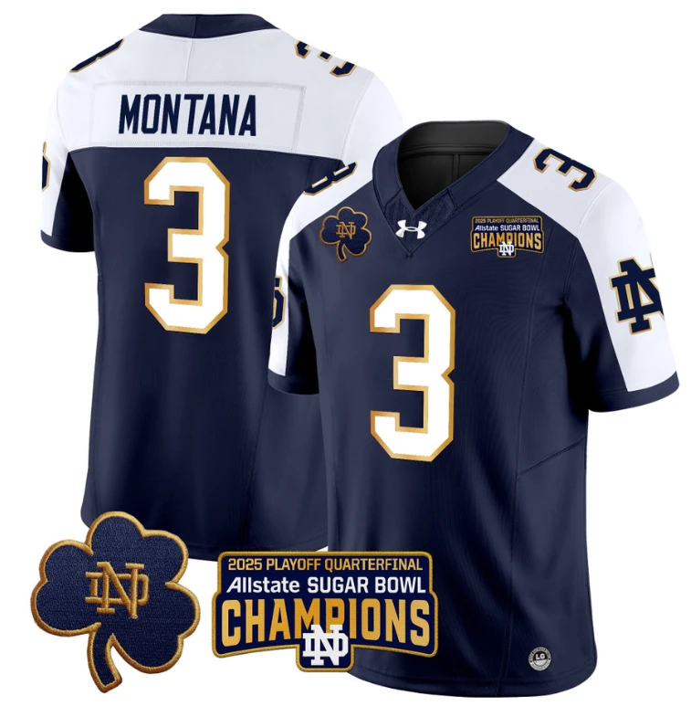 Joe Montana Jersey #3 Notre Dame 2025 Sugar Bowl Champions Navy Alternate by NCAA Football Jersey