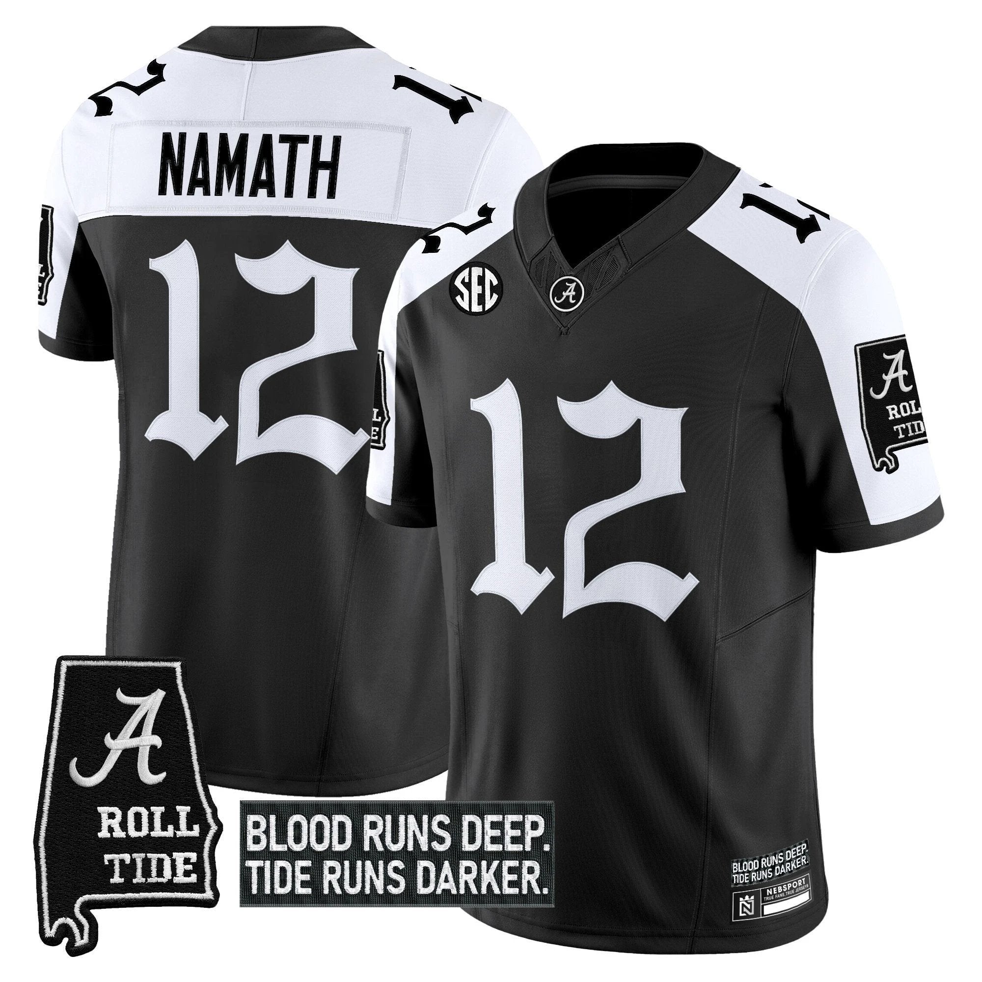 Joe Namath Jersey #12 Alabama Crimson Gothic Bama Blood Edition Stitched Alter by NCAA Football Jersey