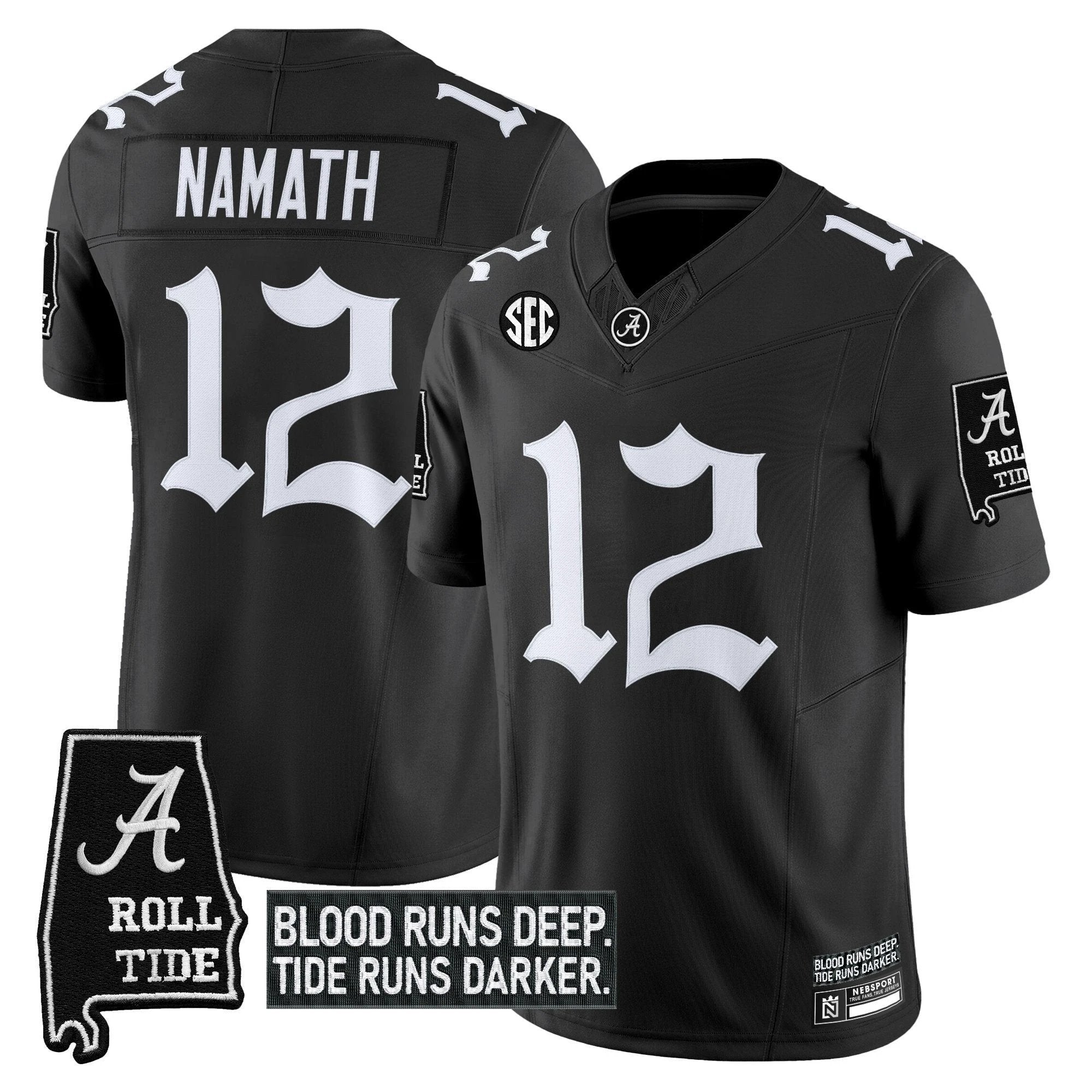 Joe Namath Jersey #12 Alabama Crimson Gothic Bama Blood Edition Stitched Black by My Store