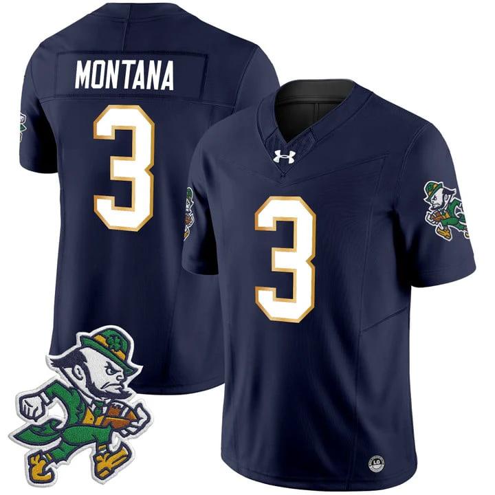 Joe Montana Jersey #3 Notre Dame 2025 Gridiron Leprechaun Edition Navy by My Store NCAA Football Jerseys