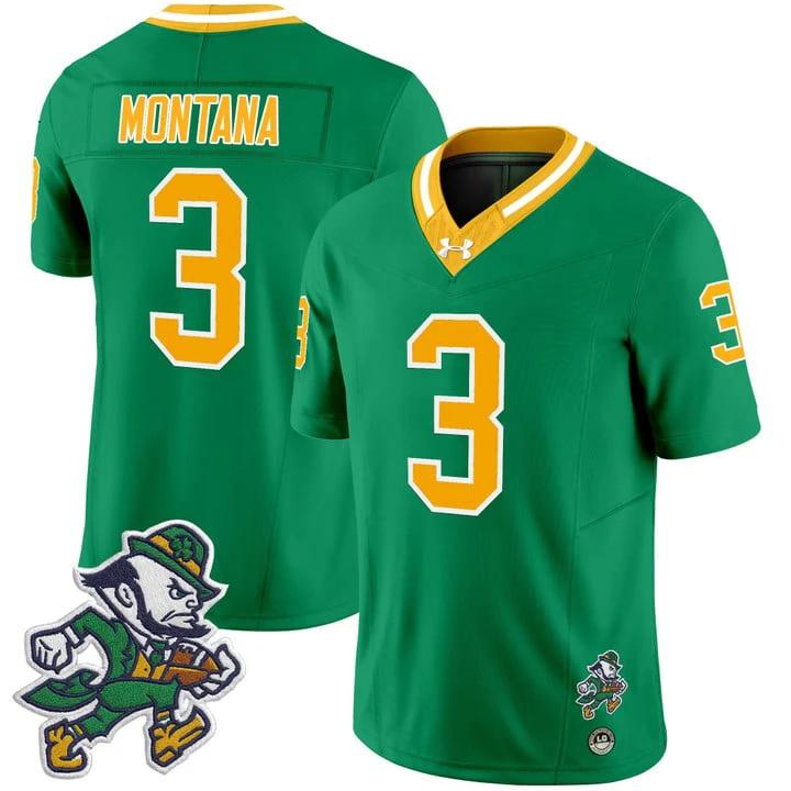 Joe Montana Jersey #3 Notre Dame 2025 Gridiron Leprechaun Edition Throwback by My Store NCAA Football Jerseys