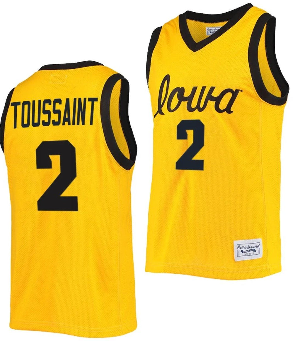 Joe Toussaint Jersey Iowa Hawkeyes College Basketball Classic Gold #2 by My store basketball