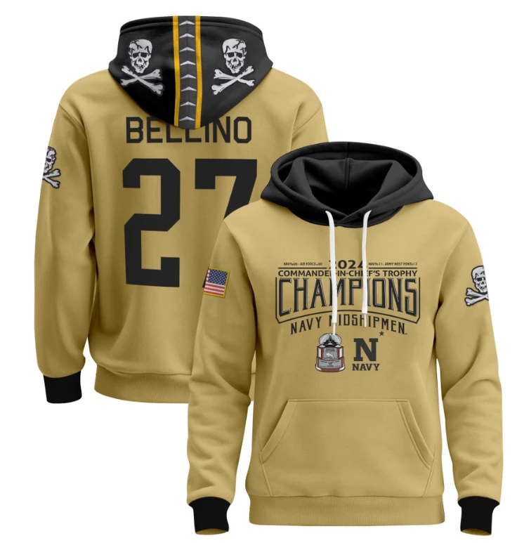 Joe Bellino Hoodie #27 Navy Midshipmen Champions Patch Pullover Gold White by Hoodie Pullover