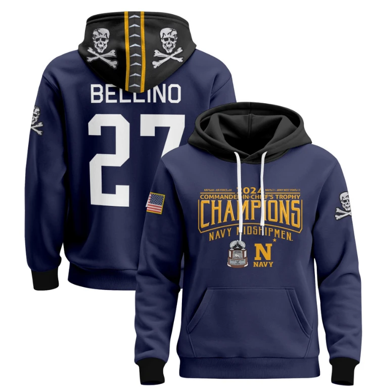 Joe Bellino Hoodie #27 Navy Midshipmen Champions Patch Pullover Gold White by Hoodie Pullover