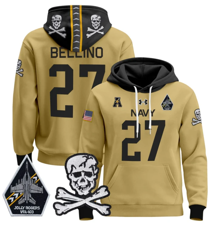 Joe Bellino Hoodie #27 Navy Midshipmen Pullover Jolly Rogers by Hoodie Pullover