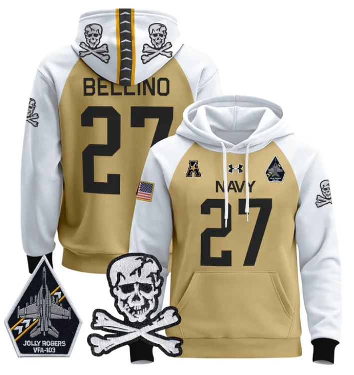 Joe Bellino Hoodie #27 Navy Midshipmen Pullover Jolly Rogers by Hoodie Pullover