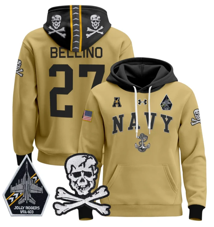 Joe Bellino Hoodie #27 Navy Midshipmen Pullover Jolly Rogers Patch by Hoodie Pullover