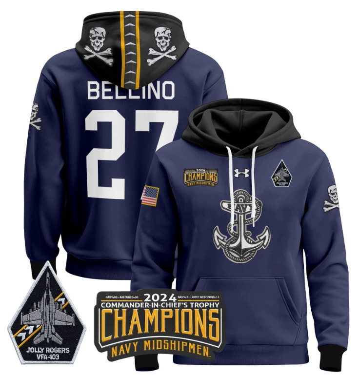 Joe Bellino Hoodie #27 Navy Midshipmen Champions Patch Pullover Gold White by Hoodie Pullover